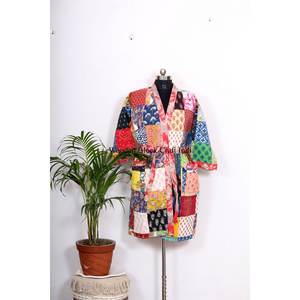 Elegant Boho Gift Quirky Silk Kantha Cotton short Length Patchwork Reversible <b>Kimono</b> <b>Jacket</b> Unisex Robes Handmade Casual <b>kimono</b> - Product Image 3