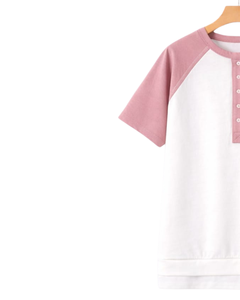 Women White Dusty Pink Raglan Sleeve Henley T Shirt Cotton Blend Short Sleeve Casual Summer <b>Top</b> Comfortable Lightweight Tee Wear - Product Image 3