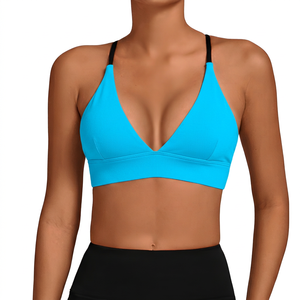 Soutien-gorge de sport blanc pour femme, col en V profond, dos nu, maintien moyen, haut de yoga, couleur unie, Spandex Polyester - Product Image 2