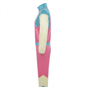 Survêtement femme color block à manches longues avec fermeture éclair, style sportif, rose, bleu, jaune, en polyester, pour le printemps - Product Image 4