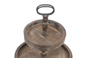 Handmade Wooden Two-<b>Tier</b> Serving Tray With Metal Handle Multi-Layer <b>Cake</b> Stand - Product Image 2
