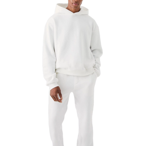 Conjunto Deportivo para Hombre con Capucha, Color Blanco, Sudadera y Pantalones Largos de Color Sólido, con Bolsillos Laterales, Transpirable, de Algodón, para Otoño - Product Image 5