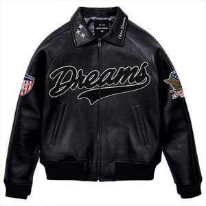 Chaqueta Bomber de Cuero PU con Bordado Dreams para Hombre, Estilo Motero, Cierre Frontal con Cremallera, Diseño con Parches, Resistente al Viento para Otoño - Product Image 1