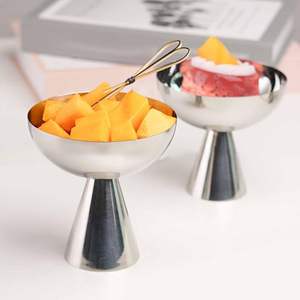 Bol à dessert sur pied en acier inoxydable, gobelet élégant et écologique pour sundae, milkshakes, glaces et céréales, non toxique, pour service - Product Image 4