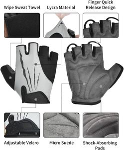 ถุงมือปั่นจักรยานแบบมีแผ่นรองนิ้วครึ่งนิ้ว พร้อมคุณสมบัติกันลื่น ดูดซับแรงกระแทก น้ำหนักเบา และระบายอากาศได้ดี สำหรับการปั่นจักรยานเสือภูเขาและจักรยานถนน - Product Image 4