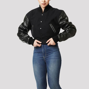 Custom <b>Winter</b> Luxury Women's Cropped College Jacket Chenille Embroidery Letterman Wool <b>Quilted</b> Cotton Varsity Stylish Breathable - Product Image 4