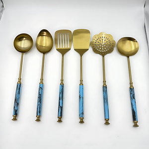 High Quality <b>Gold</b> Plated Set of 6 <b>Kitchen</b> Set Resin Handle with Stand Stainless Steel Easy to Clean Dishwasher Safe for <b>Kitchen</b> - Product Image 2