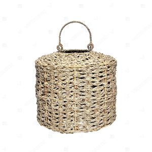 Japandi Cylinder Drum Seagrass Lantern Candle Holder Hanging <b>Rope</b> Lanterns Garden Glass Candle Holder <b>Light</b> Interior Decor - Product Image 2