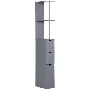 Meuble de rangement autoportant moderne pour salle de bain, 54 pouces de hauteur, avec 2 niveaux en bois et PVC, organisateur étroit en gris - Product Image 1