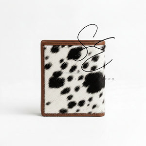 Vintage Brown Genuine Leather <b>Slim</b> Bifold Wallet Hair-On Cowhide <b>Card</b> & Cash <b>Holder</b> Minimalist Custom Logo Wallet for Men - Product Image 4