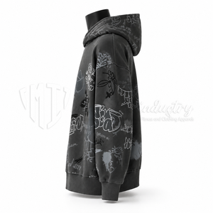 Sudadera con Capucha Extra Grande para Hombre, 100% Algodón, Felpa Francesa, Estampado a Mano, Estilo Casual Urbano, Corte Regular, Manga Larga, Otoño - Product Image 5