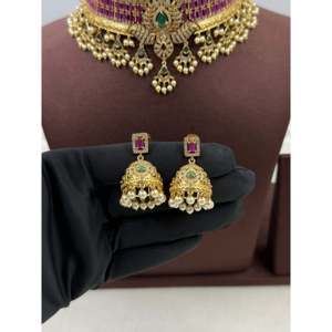 Indian Ethnic Bridal Wedding <b>Gold</b> Plated Brass Choker <b>Set</b> for Women by Supriya - Product Image 3