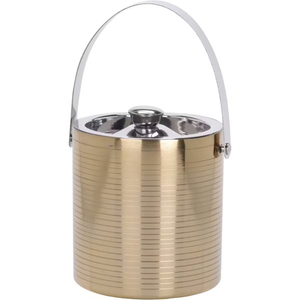 Seau à glace en métal couleur champagne de qualité supérieure avec couvercle, double paroi isolée en acier inoxydable, refroidisseur à vin pour bar et fête - Product Image 1
