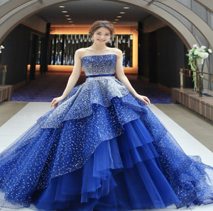 ชุดเดรสลูกไม้สีน้ำเงินแบบหลายชั้นสุดหรูพร้อมกระโปรงพลิ้วไหว วางจำหน่ายแล้วในราคาขายส่งสำหรับผู้ค้าปลีก - Product Image 5