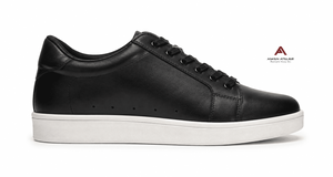 Zapatillas de cuero genuino negro con puntera sólida, cordones, tacón oculto, suela de goma transpirable, que aumentan la altura, para todos. - Product Image 3