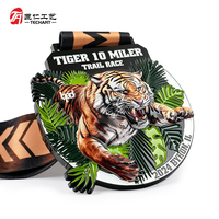 Médailles personnalisées imprimées en 3D pour les événements sportifs de course sur sentier, médaille personnalisée en forme de tigre avec logo et ruban
