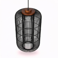 Lustre suspendu moderne en rotin noir écologique, lanterne cylindrique, lampe de plafond pour salon, hôtel, Bali