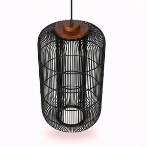 Modern <b>Black</b> Rattan Bamboo Pendant Light Cylinder <b>Lantern</b> Chandelier Ceiling Lamp For Living Room Hotel Bali Handcrafted Fixture - Product Image 5