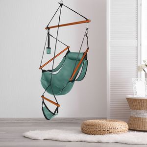 Sedia Sospesa da Giardino/Spalla Mare con Capacità 100kg, in Tessuto Oxford, Portabicchieri, Palo in Legno Perforato Verde per Uso in Giardino/Spalla Mare - Product Image 4