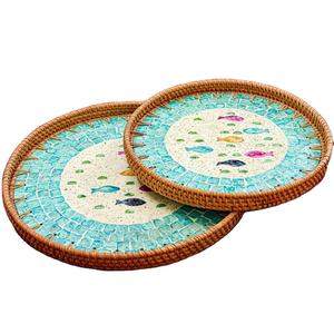 Elegant Mother of Pearl Shell Inlaid Wood <b>Tray</b> Acrylic Bamboo Rattan Leather for Decorative Storage <b>Food</b> or <b>Tray</b> - Product Image 1