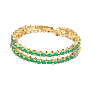 Fashion Bangle 1g Gold Polish Green American Diamond Studded Bangles 2x6 - Product Image 1