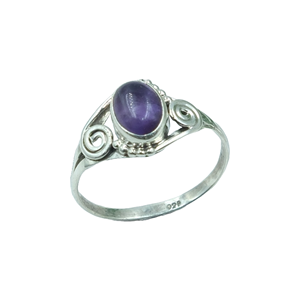 Bague en argent sterling 925 avec améthyste naturelle, cabochon ovale, cristal violet, faite à la main, pour femme, bijou de naissance - Product Image 1