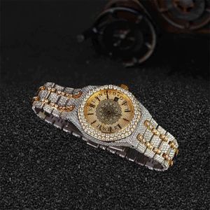 Reloj de Cuarzo de Lujo para Hombre, Cristal de Zafiro, Caja con Incrustaciones de Diamantes, Esfera Analógica con Números Romanos, Resistente al Agua 10m, Cierre Oculto - Product Image 1