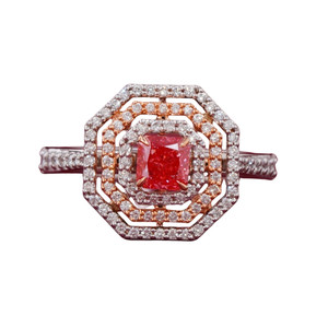<b>14K</b> Rose <b>Gold</b> Vivid Red Cushion Cut Lab Grown Diamond Engagement <b>Ring</b> (Prong Setting VVS2 VS1) - Product Image 1