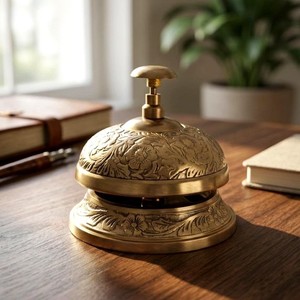 Campana de Mesa de Latón Macizo con Diseño Decorativo Tallado, Sonido Fuerte al Presionar, Ideal para Recepción, Mostrador y Escritorio de Oficina - Product Image 6