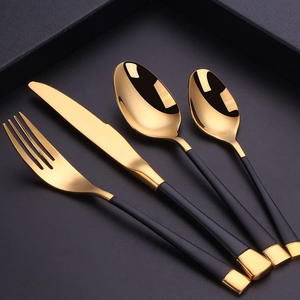 Ensemble de couverts en acier finition or miroir de luxe, cuillère, fourchette, couteau, couverts en métal durables pour mariage à prix avantageux - Product Image 2
