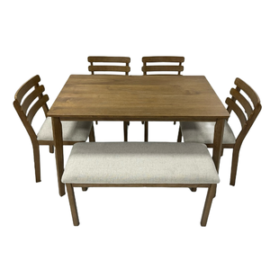 Table et chaises de restaurant Rustic Elegance avec banc, ensemble 6 pièces, table carrée moderne en bois massif - Product Image 5