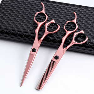 Ensemble professionnel de ciseaux de coiffure en acier inoxydable 4 pièces rose et noir avec étui de rangement pour barbier et coiffeur - Product Image 4