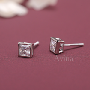 IGI Certified Lab Grown Diamond Princess Cut Bezel Stud Earrings Solid 925 Sterling <b>Silver</b> Square Diamond Earrings - Product Image 4