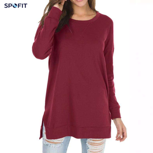 Sudadera de Punto con Cuello Redondo y Manga Larga para Mujer, Marca SPOFIT, Dobladillo Asimétrico, Color Blanco Sólido, Estilo Casual, para Otoño - Product Image 6