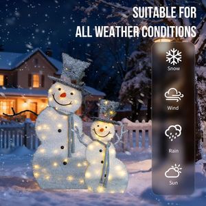 Set di 2 pupazzi di neve preilluminati con cappello a cilindro, 80 LED bianchi caldi, decorazioni natalizie 2D, illuminazione per le festività di Natale - Product Image 6