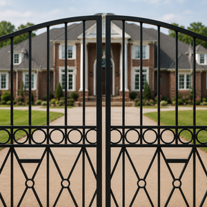 Black Wrought Iron Double Driveway <b>Gates</b> <b>Arched</b> Security Entrance <b>Gate</b> for Villa Mansion Garden Boundary Outdoor Decor Luxury - Product Image 4