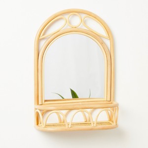 Natural Rattan <b>Mirror</b> with Shelf Wall Hanging Decorative Living Room Handcrafted Wall-mounted <b>Mirrors</b> - Product Image 3