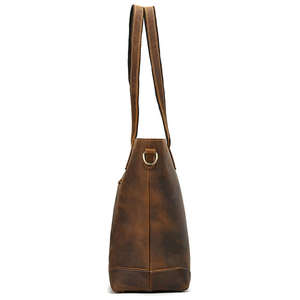 Sac fourre-tout pliable en cuir véritable marron vintage avec fermeture éclair, sac à bandoulière avec poche avant, grande capacité, pour la vente en gros - Product Image 4