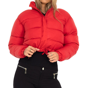 Chaqueta acolchada con cuello alto para mujer, manga larga, con cremallera, corta, a prueba de viento, para invierno - Product Image 2