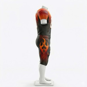 Wholesale OEM Custom American Football Uniform Set Premium Breathable Mesh Sublimated <b>Flame</b> Printed Jersey Short Padded Pants - Product Image 5