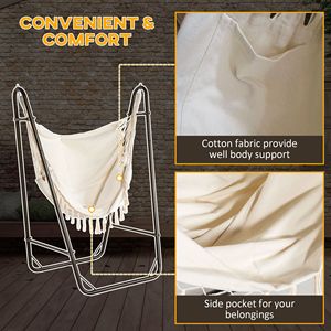 Sedia amaca lounge bicolore crema e marrone con supporto curvo e vano portaoggetti - Product Image 5