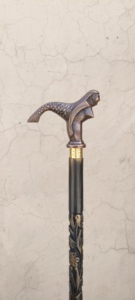 Animal Theme Metal Wooden Walking <b>Cane</b> with Mermaid Handle and Floral Carving - Product Image 1