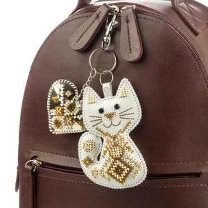 Beaded Cat <b>Keychain</b> Embroidery Kit on Eco <b>Leather</b> DIY Handmade Accessory by Wonderland Crafts - Product Image 6