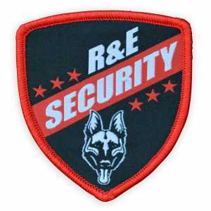 แผ่นปักลายโลโก้สุนัขสีแดงดำรูปโล่แบบรีดติด ยี่ห้อ R&E Security - Product Image 1