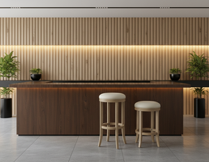 Ensemble de 2 tabourets de bar ronds modernes en bois massif avec 2 pieds courbés - Durables et légers - Product Image 6