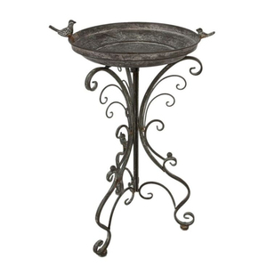 Bain d'oiseaux et mangeoire en fonte antique sur pied, en métal, pour décoration de jardin, résistant aux intempéries et à la rouille - Product Image 1