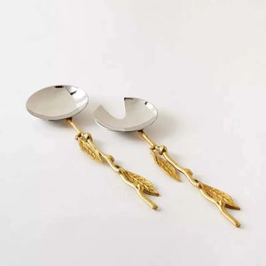 Custom Design Stainless Steel Spoon & Fork Set With Brass <b>Gold</b> Handle for Home & Hotels Tableware Salad Server Sets - Product Image 4