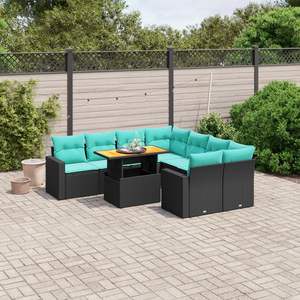 Juego de sofás de patio de ratán sintético negro de 9 piezas con cojines, muebles elegantes para exteriores - Product Image 1