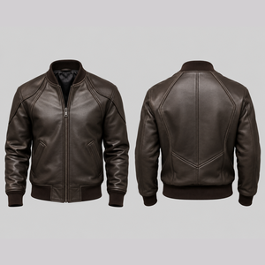 Chaqueta Bomber de Cuero Genuino con Cuello Alto y Cierre de Cremallera - Duradera, Moderna, Ajustada, Deportiva, Sólida y Personalizable - Product Image 5