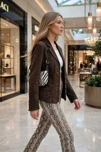 Women's Brown Suede <b>Blazer</b> Long Sleeve Notched Collar Button Up Coat - Product Image 5